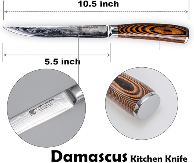 Damascus Utility Knife 5.5" Chef Knife Kitchen VG10 Stainless Steel Core 67-Layer Hand Forged Razor Sharp Edge Ergonomic Handle Precision Slicing Boning Trimming Carving Gift Idea