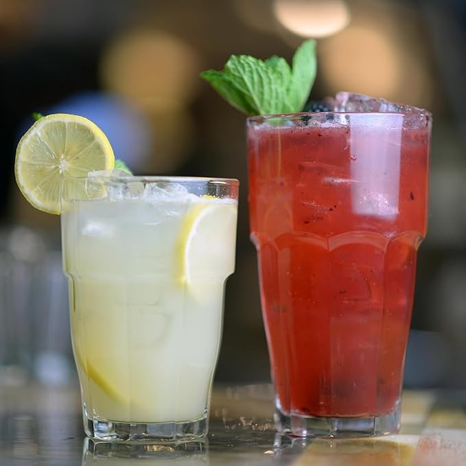 Bormioli Rocco Rock Bar 16.25 oz. Cooler Stackable Tempered Beverage Glasses for Cold Drinks, Water, and Cocktails, Set of 6, Clear