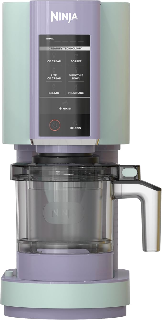 Ninja CREAMi Ice Cream Maker for Gelato, Mix-ins, Milkshakes, Sorbet, Smoothie Bowls, 7 One-Touch Programs, with (2) Pint Containers & Lids, Compact Size, Perfect for Kids, Blueberry Mint, NC301MT