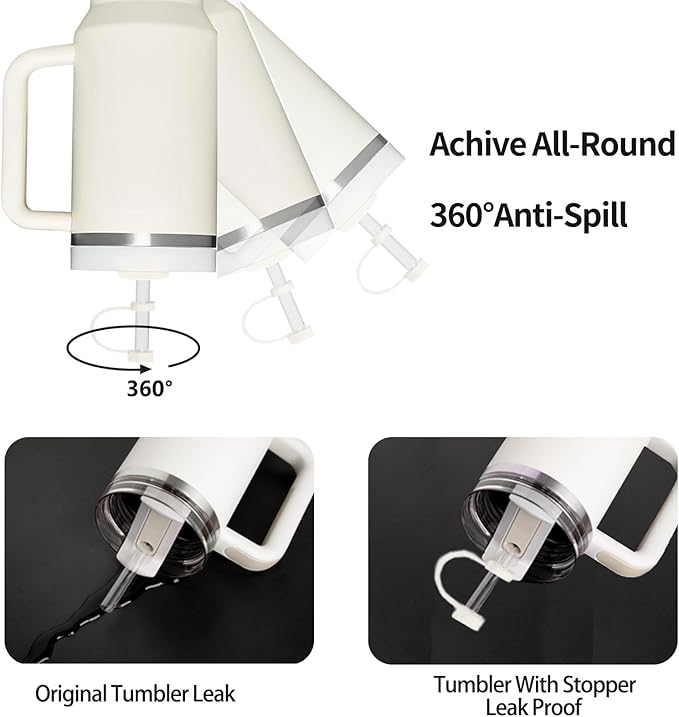 Silicone Spill Stopper Set Compatible with Stanley Cup 2.0 30oz & 40oz with Straw Cover (Set of 2, Cream)