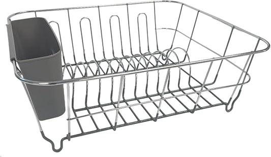 Dish Drying Rack & Cutlery Holder 2 Piece Set ✅ Compact Sink-Fitting Dish Drainer with Rubberized Undercoating ✅ Space-Saving Kitchen Organizer for Plates, Cups, Bowls & Utensils In Sink, Dark Gray