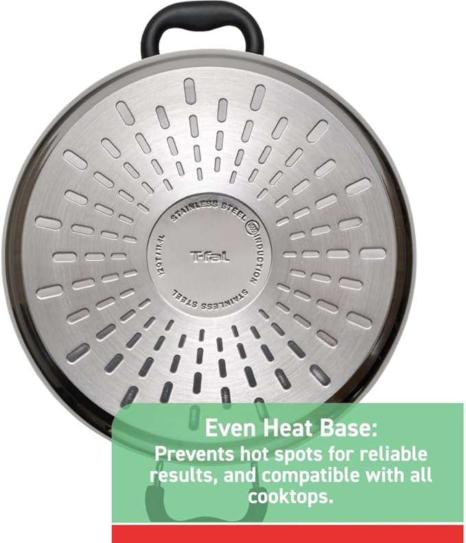 T-fal Specialty Stainless Steel Stockpot 12 Quart Oven Safe 350F Pots and Pans, Cookware Silver
