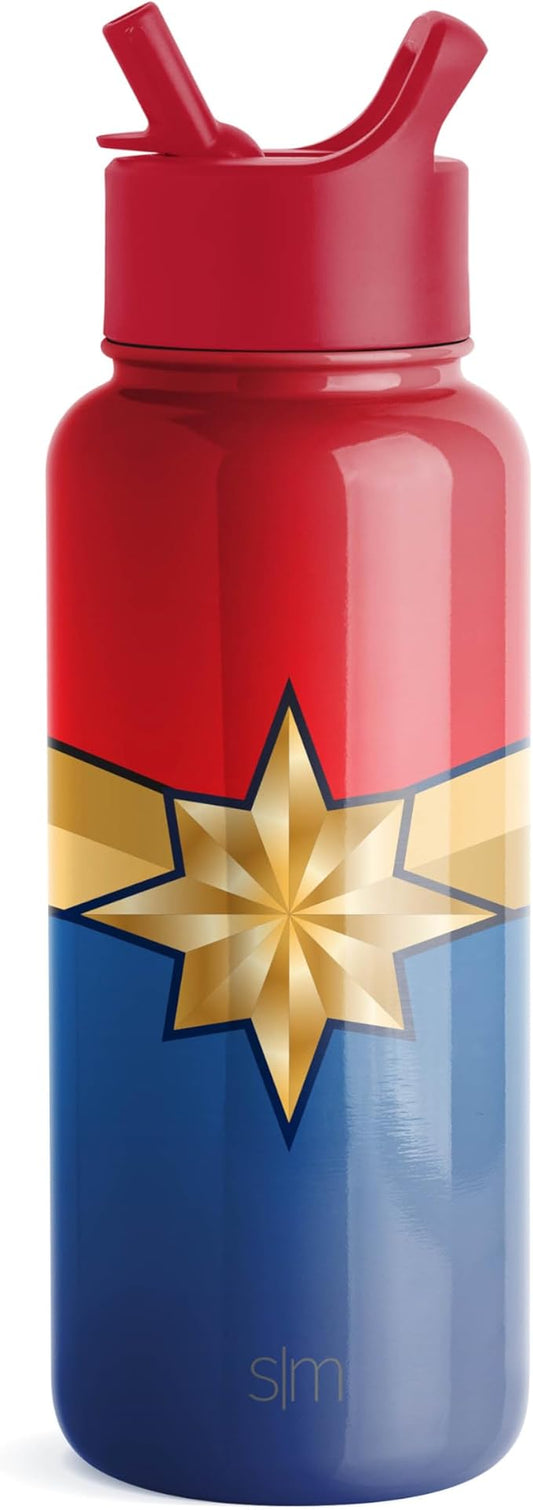Simple Modern Marvel Water Bottle with Straw Lid Vacuum Insulated Stainless Steel Metal Thermos | Gifts for Women Men Reusable Leak Proof Flask | Summit Collection | 32oz Captain Marvel
