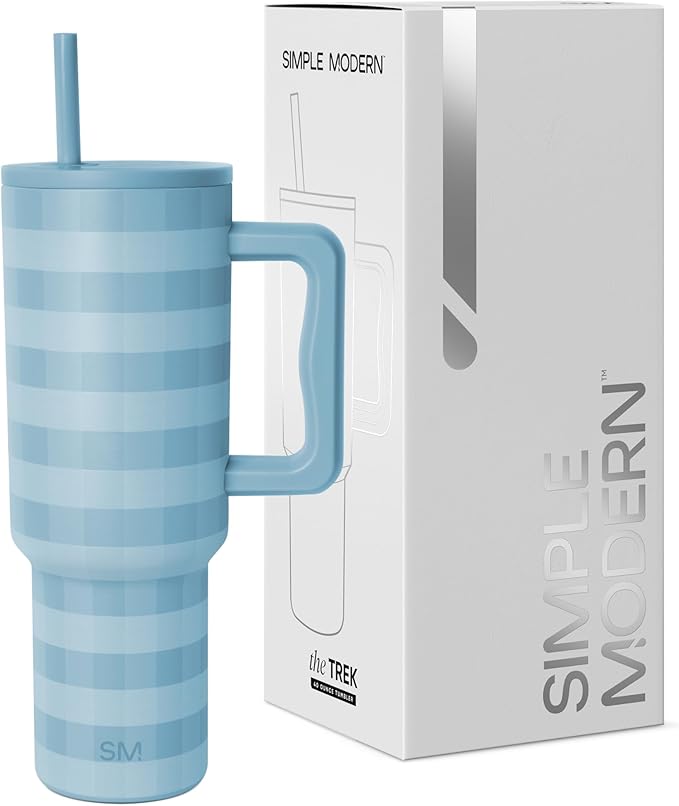 Simple Modern 40 oz Trek Tumbler with Handle and Straw Lid | Cup Holder Friendly Insulated Stainless Steel Travel Mug | Blue Jay Gingham