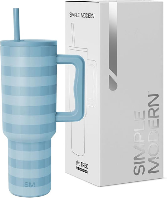 Simple Modern 40 oz Trek Tumbler with Handle and Straw Lid | Cup Holder Friendly Insulated Stainless Steel Travel Mug | Blue Jay Gingham