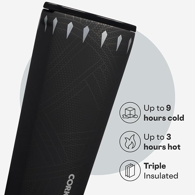 Corkcicle Disney Tumbler - Triple-Insulated Stainless Steel - Keeps Drinks Cold 9 Hours - Spill-Proof Lid - Reusable - Summer Drinkware Gift - Keeps Drinks Ice Cold - 24 oz - Black Panther