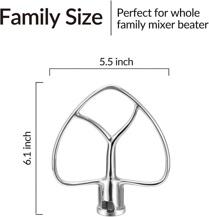 Geesta Polished Stainless Steel Flat Beater for Kitchen aid 4.5 Qt - 5 Qt Tilt-Stand Mixer Attachments for Kitchen Paddle, Baking - Pastry, Pasta Dough, Lcing, Mixing Accessory - Dishwasher Safe