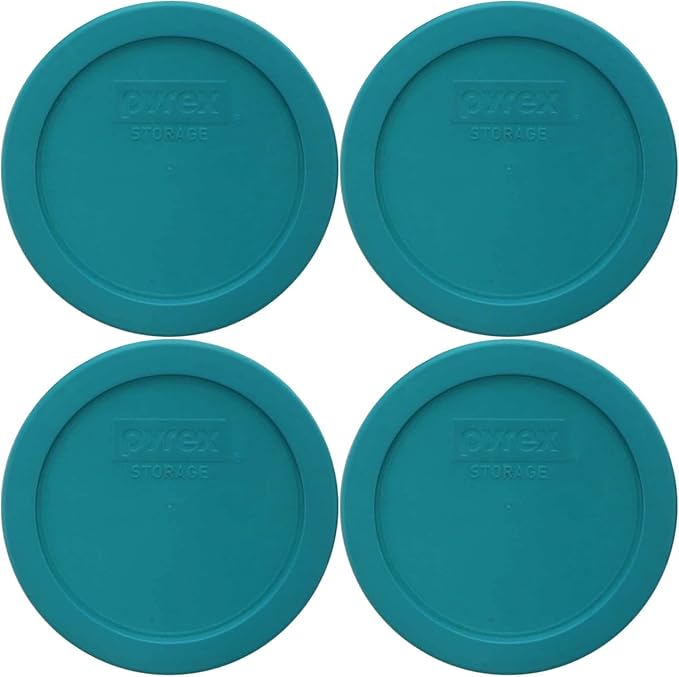 Pyrex 7201-PC 4-Cup Turquoise Plastic Replacement Food Storage Original Genuine Pyrex Lid, Made in USA - 4 Pack