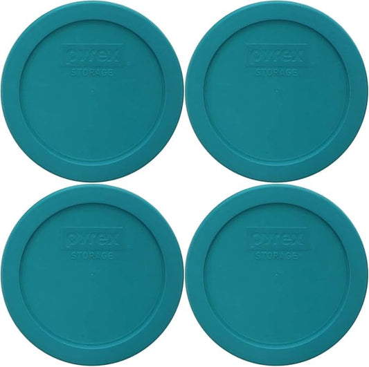 Pyrex 7201-PC 4-Cup Turquoise Plastic Replacement Food Storage Original Genuine Pyrex Lid, Made in USA - 4 Pack