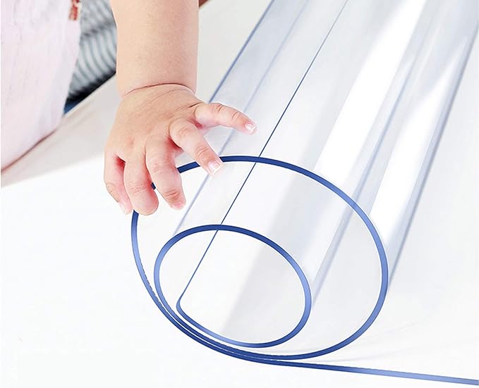 Table Protector Clear PVC Wood Furniture Crystal Plastic Tablecloths Wipeable Protective Desk Cover Mat PVC Vinyl Dining Coffee Tabletop Protection Pad Mat Easy Clean Anti Scratch 48x90 Trim for 84"