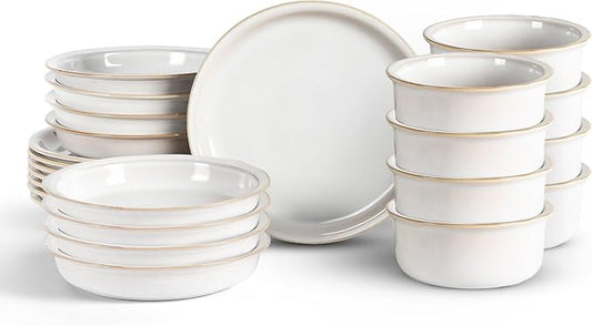 Stone Lain Slate 24-Piece Dinnerware Set Stoneware, Plates and Bowls Set, Dishwasher and Microwave Safe, Dish Set for 8, White