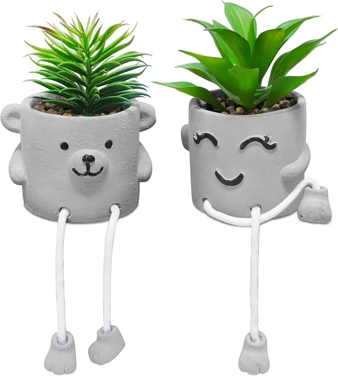 Zerzsy Fake Desk Plants in Cement Pots, Faux Plant Succulents Shelf Decorations by Zerzsy