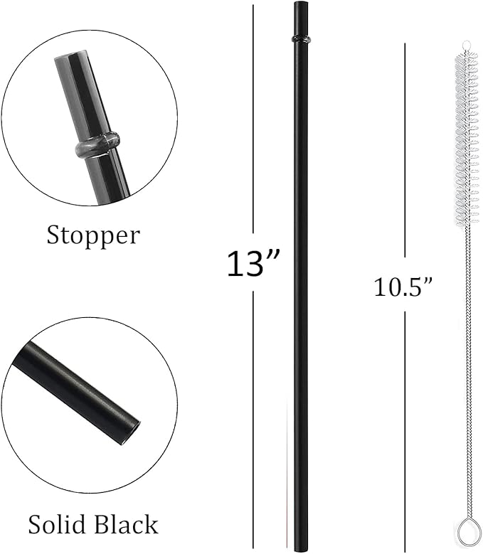 ALINK 13 inch Extra Long Reusable Plastic Black Straws, 12-Pack Tumbler Straws for Stanley Cups, 1 Gallon, 64 oz 40 oz 32 oz Water Bottles, Pack of 12 with Cleaning Brush