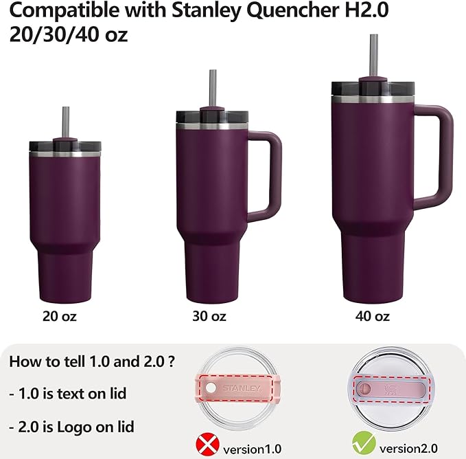 Silicone Spill Stopper Set Compatible with Stanley Cup 2.0 30oz & 40oz with Straw Cover (Set of 2, Plum)