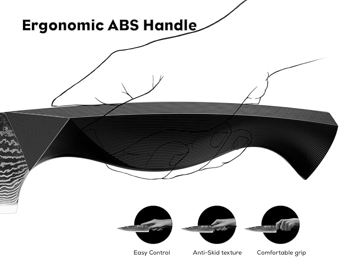 BRODARK Knife Set, Damascus Kitchen Knife Set with Block, 9 Pieces Sharp Professional Japanese Chef Knives with Ergonomic Full-Tang ABS Handle for Home, Restaurant -Christmas Gift, Dark Horse Series