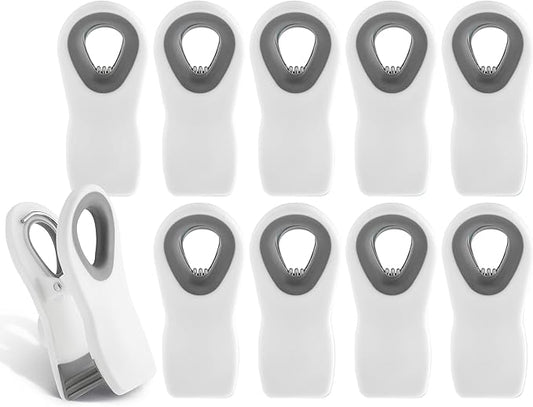 COOK WITH COLOR Bag Clips with Magnet- Food Clips, Chip Clips, Bag Clips for Food Storage with Airtight Seal Grip for Bread Bags, Snack Bags and Food Bags (White, Pack of 10)