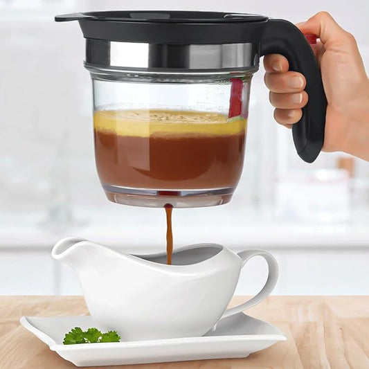 IVYHOME Fat Separator for cooking, 4 Cups Plastic Fat Strainers with Bottom Release, Gravy Grease Separator, Soup Oil Separator Measuring Cup
