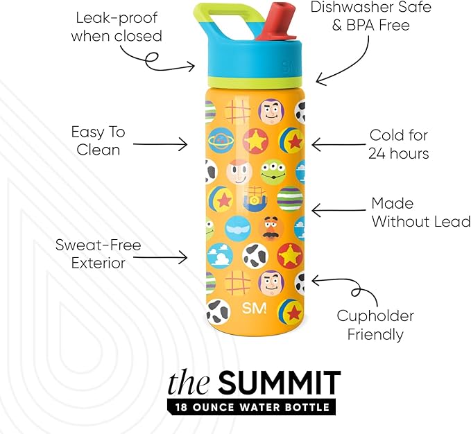 Simple Modern Kids Summit Water Bottle with Straw Lid | Disney Pixar Toy Story 18oz Stainless Steel Cup Insulated Tumbler for Boys, Girls, School | Circle Time