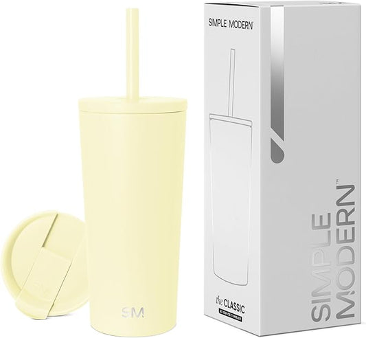 Simple Modern Insulated Tumbler with Lid and Straw | Iced Coffee Cup Reusable Stainless Steel Water Bottle Travel Mug | Gifts for Women Men Her Him | Classic Collection | 20oz | Buttercup
