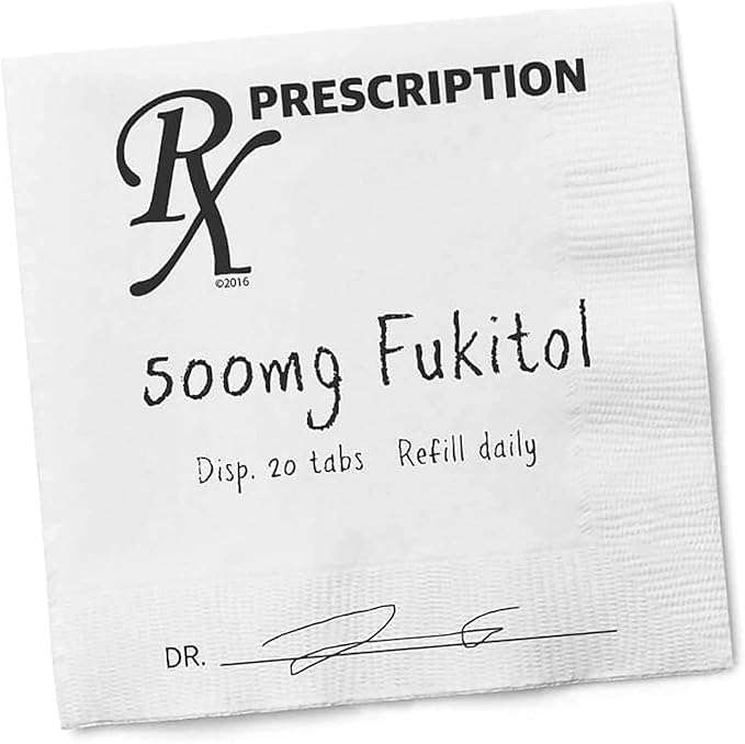 Twisted Wares - Funny Cocktail Napkins - FUKITOL RX - Boutique Cocktail Napkins - Perfect for any Celebrations 5"X5" (50 Pack)
