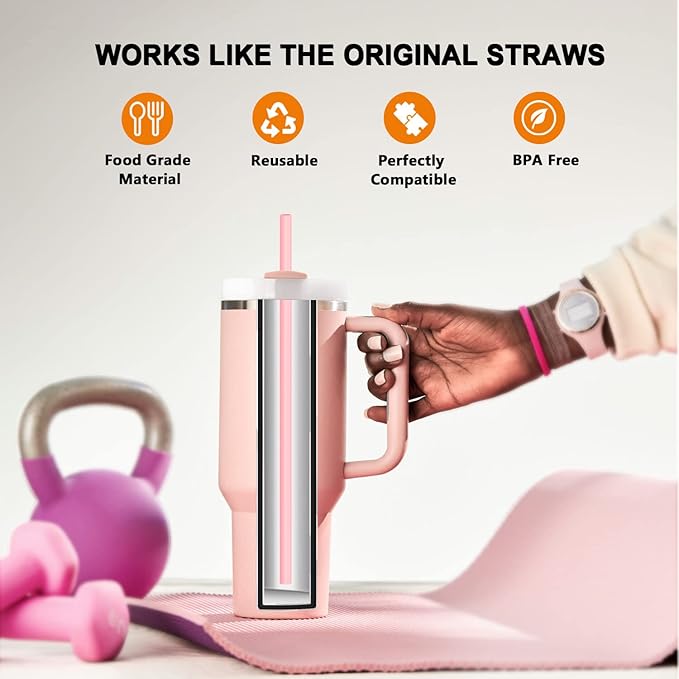 6Pack Replacement Straws for Stanley 40oz 30oz 20oz 14oz Tumbler, Airboat Reusable Plastic and Flexible Silicone Straws with Clean Brush Compatible with Stanley Cup (2*Clear Plastic+4*Color Silicone)