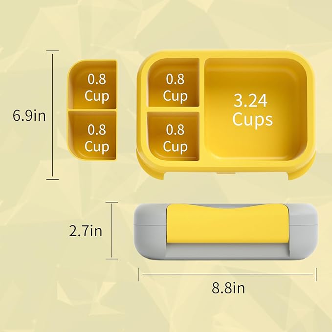 Prints Leak-Proof XL Lunch Box - Reusable 3-Compartment Containers Bento Box for meal Prepping;5-Cup Capacity for Adults & Ages 8+, BPA-Free, Dishwasher Safe (Yellow - Trucks)