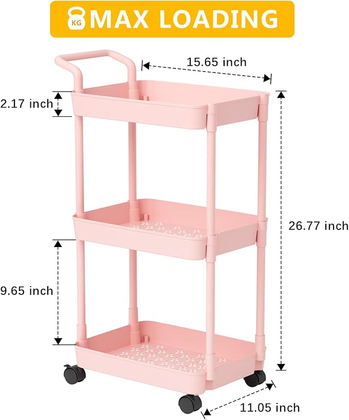 Baby Diaper Caddy – Plastic Diaper Organizer for Nursery Essentials, Movable Cart for Changing Table & Crib, Easy to Assemble, Pink