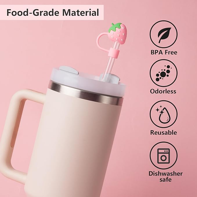 6Pcs Pink Cue Straw Cover Cap for Stanley Cup 40 30oz Tumbler, 10mm Reusable Cute Drinking Straw Topper Accessories, Portable Protector Plugs Decorations Gifts for Party
