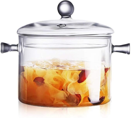 Glass Saucepan with Cover, 1.5L/50 FL OZ Heat-resistant Glass Stovetop Pot and Pan with Lid, The Best Handmade Cookware Set Cooktop Safe for Pasta Noodle, Soup, Milk, Baby Food