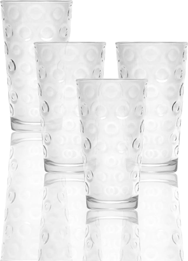 Circleware 40180 Circle Set of 4-15.7 oz Heavy Base Highball Drinking Glasses Tumblers Ice Tea Beverage Cups Glassware for Water, Juice, Beer, 4pc,