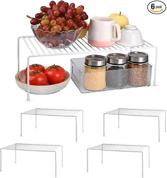 6-Pack Medium (14.8x8.5inch) Kitchen Organizer Rack, Kitchen Shelves for Spice Organization for Cabinet, Pantry Organizers and Storage, Spice Rack, Desk Organizer, White