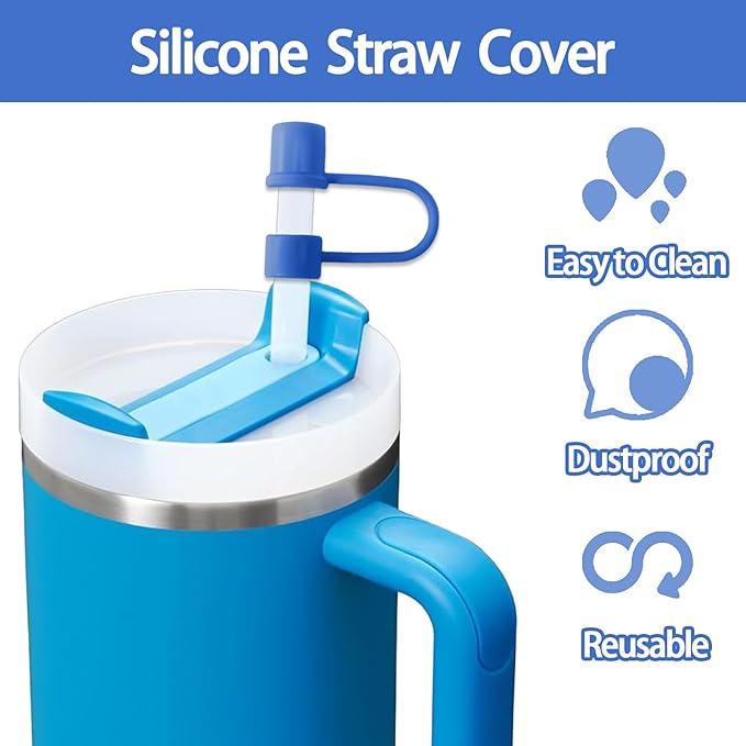 6PCS Silicone Straw Covers Cap Compatible with Stanley Cup 30-40 oz Tumbler with Handle 10mm Straw Toppers Reusable Straw Cover for Stanley Cup Accessories （Blue）