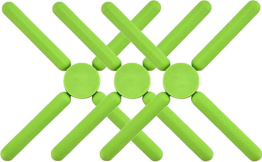 3/Pack Foldable Silicone Trivets, FENGCHEN Folding Trivets, Non-Slip Collapsible Cross Compact Design Expandable Silicone Pot Holder,Green