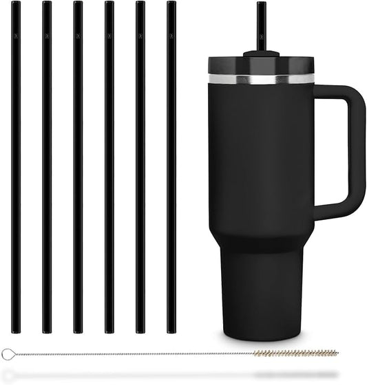 HALM 6x Stanley Quencher Tumbler Glass Straws Black Reusable Replacement Straws for Tumbler with Handle Stainless Steel Drinking Cup Accessory BPA-Free & Dishwasher Safe