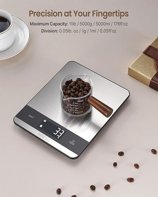 Food Scale, RENPHO Kitchen Scale 11lb, Baking Scale with 7 Units, Kitchen Scales Digital Weight Grams and Ounces, Cooking Scale for Weight Loss, Stainless Steel, Calibra 2