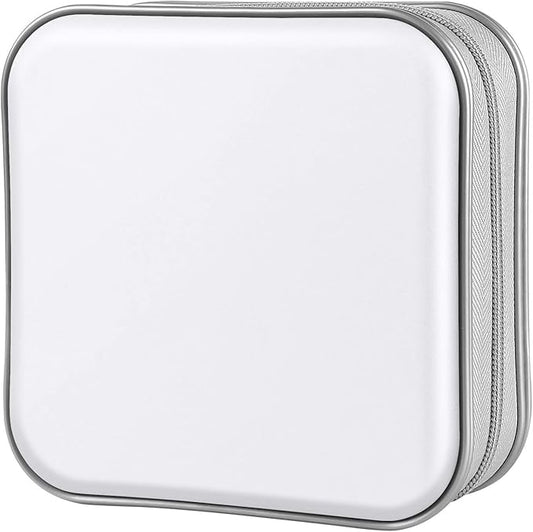 CD Case, 40 Capacity CD/DVD Case Holders Wallet Hard Plastic DVD Disc Cases Storage Binder for Car Home Office Travel (White)