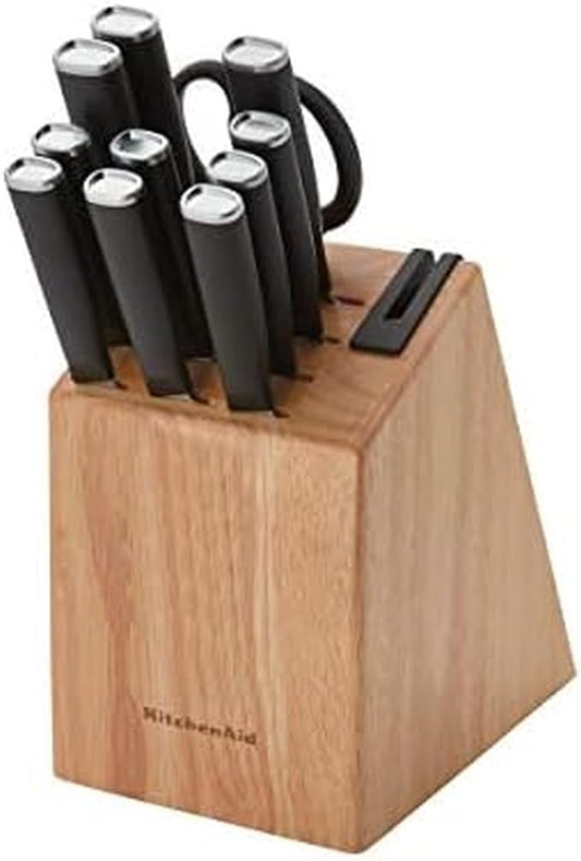 KitchenAid Classic 12 Piece Knife Block Set with Built in Knife Sharpener, High Carbon Japanese Stainless Steel Kitchen Knives, Sharp Kitchen Knife Set with Block, Rubberwood