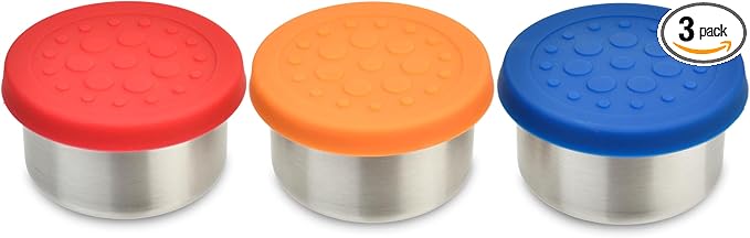 LunchBots Tiny Dips Condiment Containers - Set of 3 - Perfect Portion Cups - Spill Proof Lunch Box Sauce Container with Lid - Food Grade Stainless Steel - 1.5oz - Dishwasher Safe - Assorted Lids