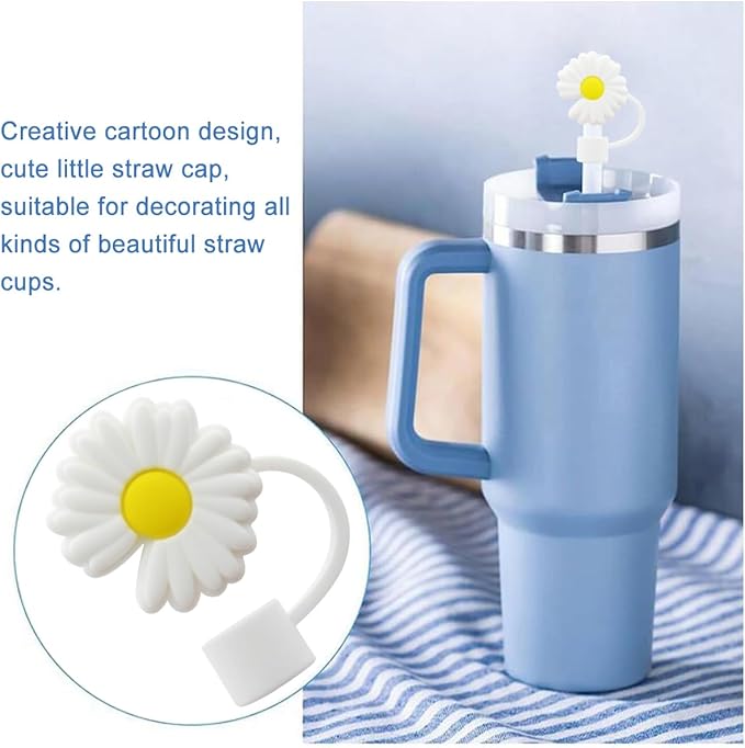 Flower Straw Cover Cap for Stanley Cup Silicone Straw Topper Compatible with 30&40 Oz Tumbler with Handle,Straw Tip Covers 10mm 0.4in for Straw Tip Covers (8Pcs Straw Cover)