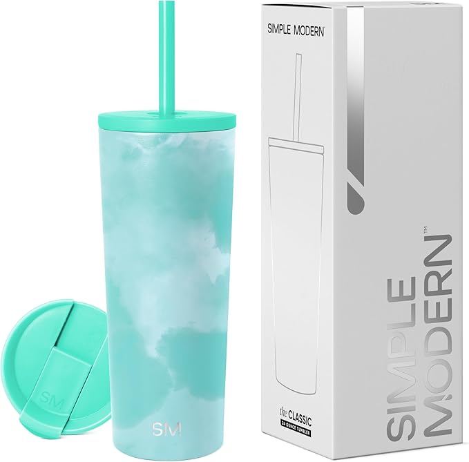 Simple Modern Classic Tumbler with Lid and Straw | Insulated Iced Coffee Cup Reusable Stainless Steel Water Bottle Travel Mug | Gifts for Women Men Her Him | 24oz | Ocean Tide