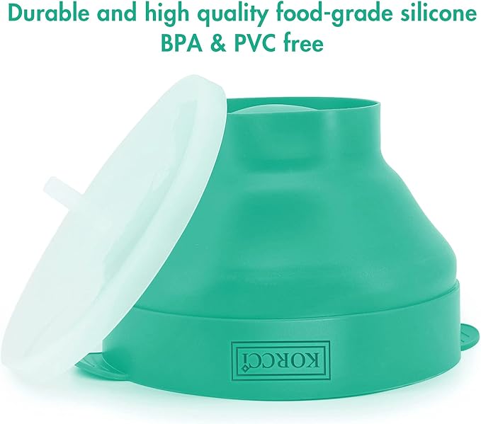 The Original Korcci Microwaveable Silicone Popcorn Popper, Microwave Popcorn Popper, Collapsible Microwave Popcorn Maker Bowl, No Oil Required, Use In Microwave, Dishwasher Safe (Aqua)