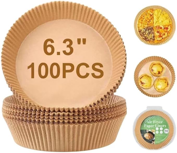 Air Fryer Disposable Paper Liner, 100PCS 6.3" Natural Parchment Paper for Air Fryer Oil-proof Water-proof, Food Grade Parchment for AirFryer, Steamer, Microwave Etc