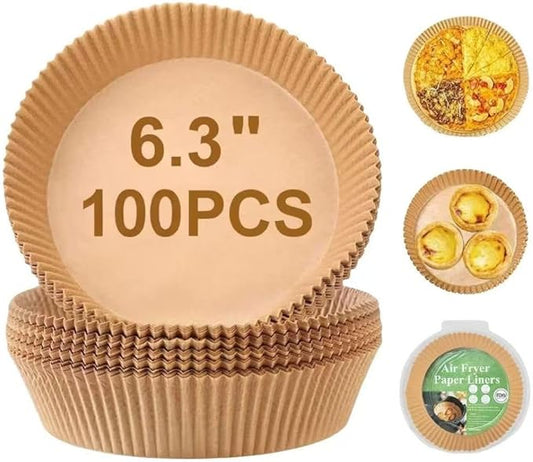 Air Fryer Disposable Paper Liner, 100PCS 6.3" Natural Parchment Paper for Air Fryer Oil-proof Water-proof, Food Grade Parchment for AirFryer, Steamer, Microwave Etc