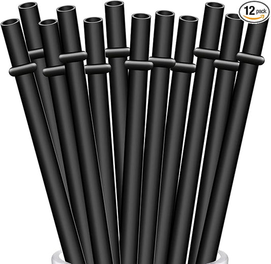 ALINK 12-Pack Reusable Black Straws, 10.5" Long Hard Plastic Tumbler Replacement Straws for 16 OZ 20 OZ 30 OZ Stanley, YETI, Mason Jar, Starbucks Tumblers, Set of 10 with Cleaning Brush