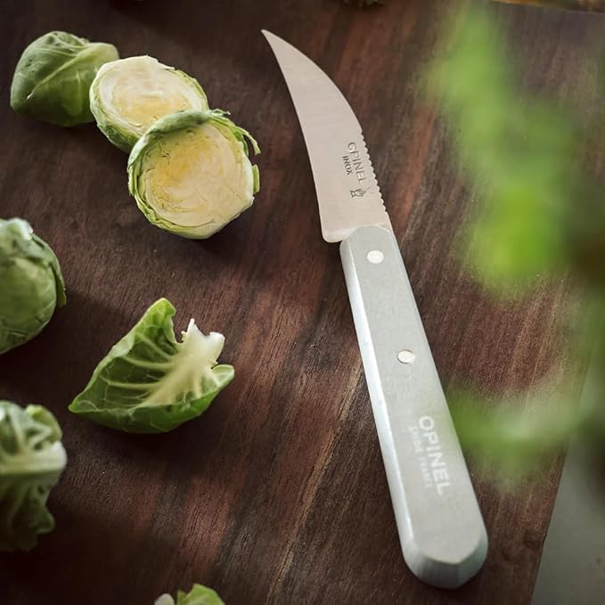 Opinel Les Essentials Small Kitchen 4 Piece Knife Set - Paring Knife, Serrated Knife, Peeler, Vegetable Knife, Corrosion Resistant High Carbon Steel, Made in France (50s)
