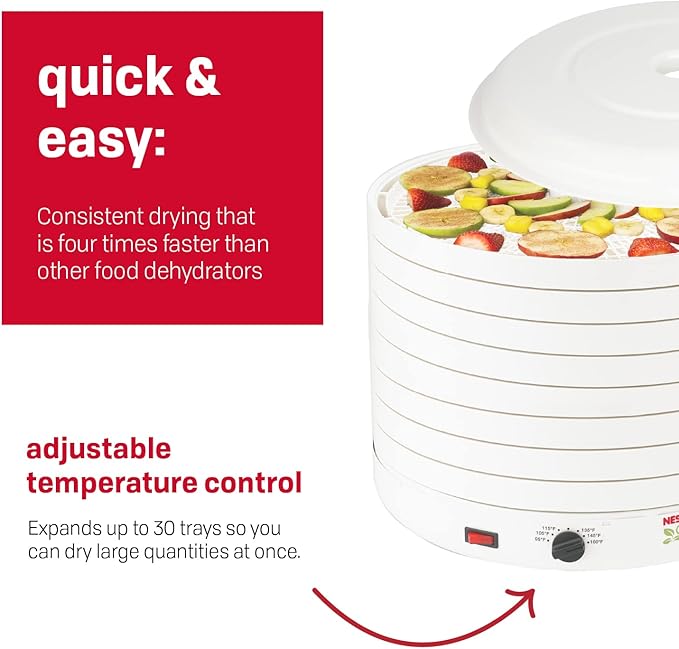 Nesco FD-1018A Gardenmaster Pro Food Dehydrator, for Beef Jerky, Fruit, Herbs, and Snacks, 8 Trays, White