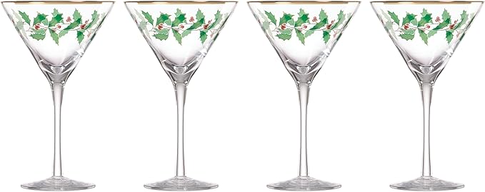 Lenox 893570 Holiday Decal 4-Piece Martini Glass Set, Christmas Dinnerware, Hosting