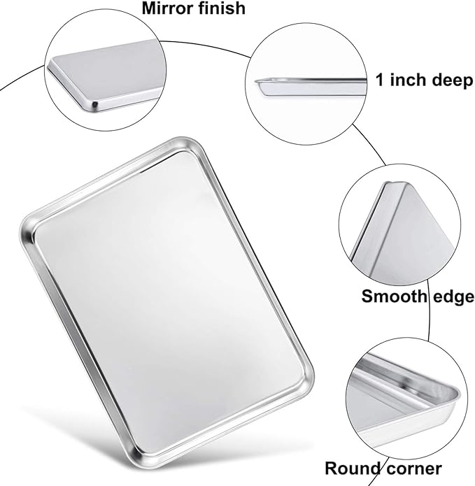 TeamFar Toaster Oven Pan, Stainless Steel Toaster Oven Tray Quarter Sheet Pan, 12.4’’x 9.7’’x1’’, Non Toxic & Healthy, Rust Free & Mirror Finish, Easy Clean & Dishwasher Safe