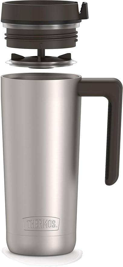 THERMOS ALTA SERIES Stainless Steel Mug 18 Ounce, Matte Steel/Espresso Black