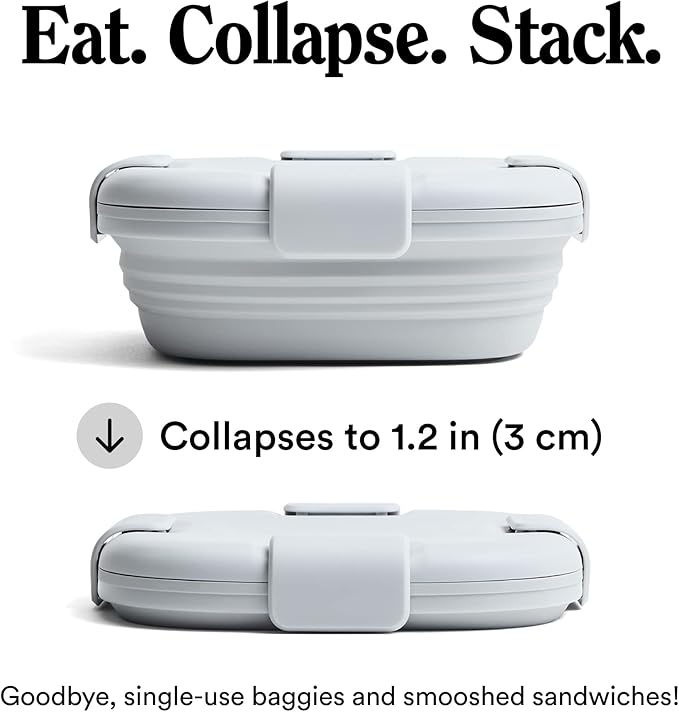 STOJO Collapsible Sandwich Box – 24oz, Reusable Food Storage Container, Silicone Bowl for Hot/Cold Food – Meal Prep, Lunch, Camping, Hiking – Dishwasher Safe (Set of 1, Cashmere)